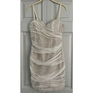 Max & Cleo Eggshell Champagne‎ Mesh Ruched Spaghetti Strap Cocktail Dress Size 6